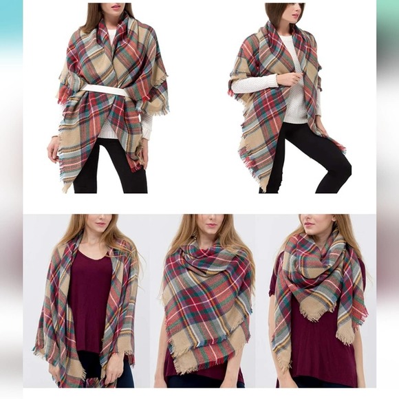 Plaid Blanket Scarf Women Big Oversized Long Scarves - Picture 2 of 4